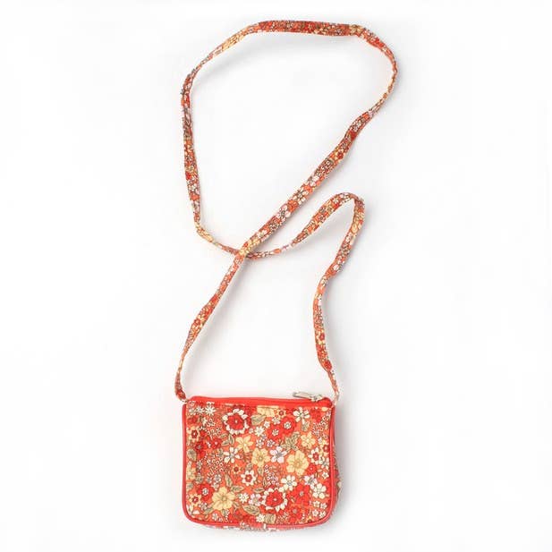Floral print purse with shoulder strap 10x8cm
