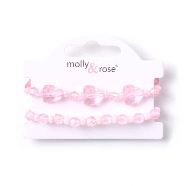 Card Of 2 Stretch Pink Beaded Bracelets