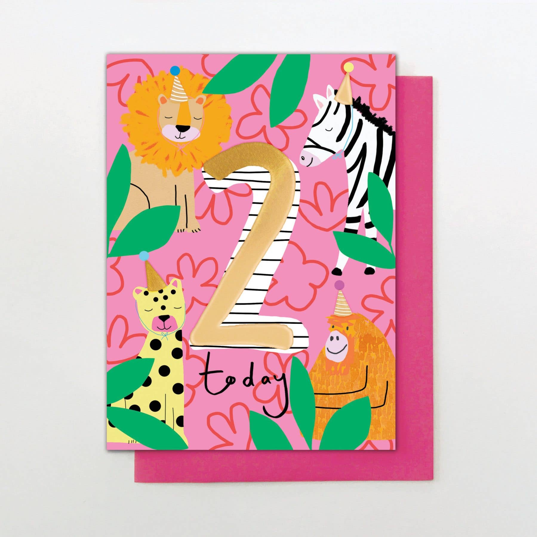 Birthday card Age 2 Safari Pink