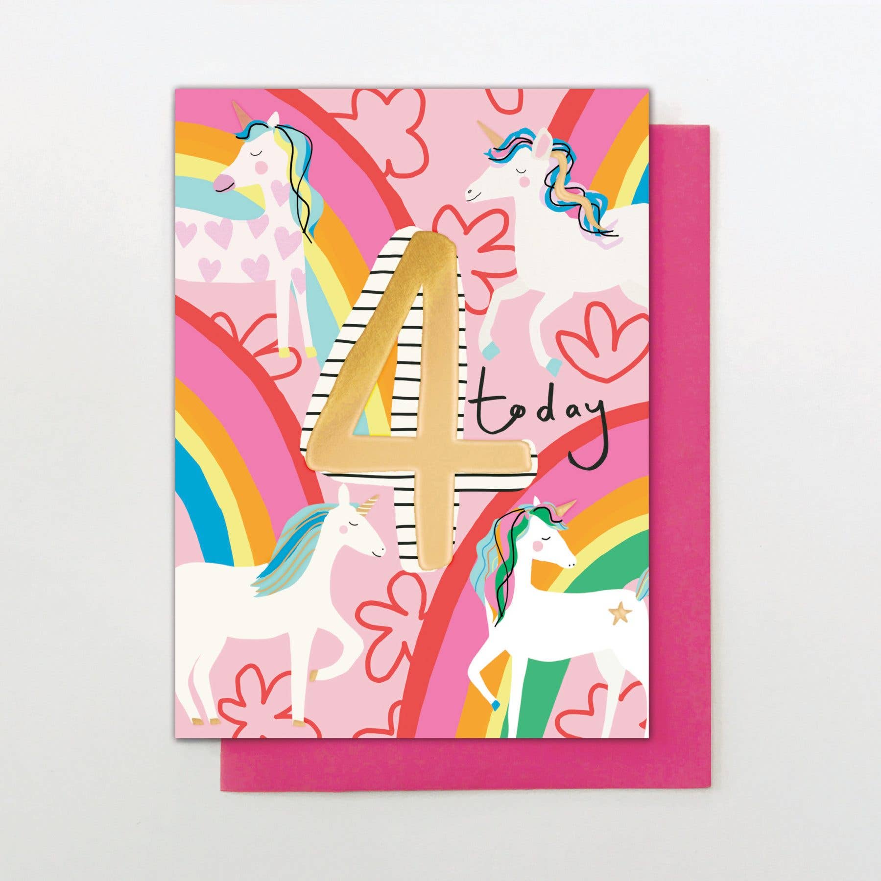 Birthday Card age 4 Unicorns