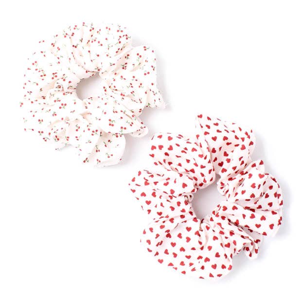 Heart and Cherry print scrunchies.