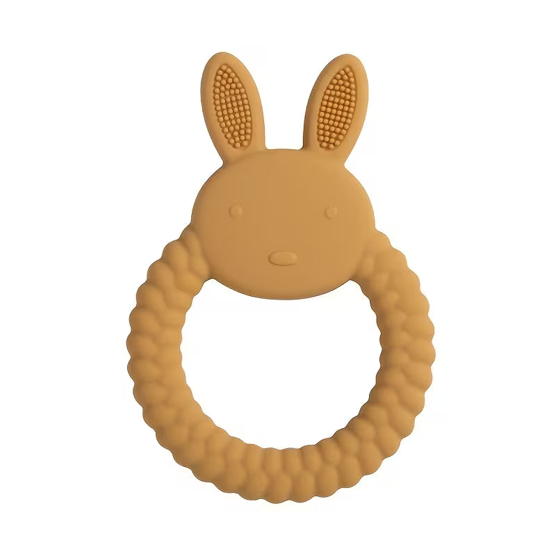Silicone Baby Ring Teether- Mustard Bunny
