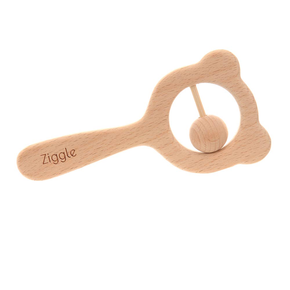 Ziggle Wooden teether and rattle in blue grey