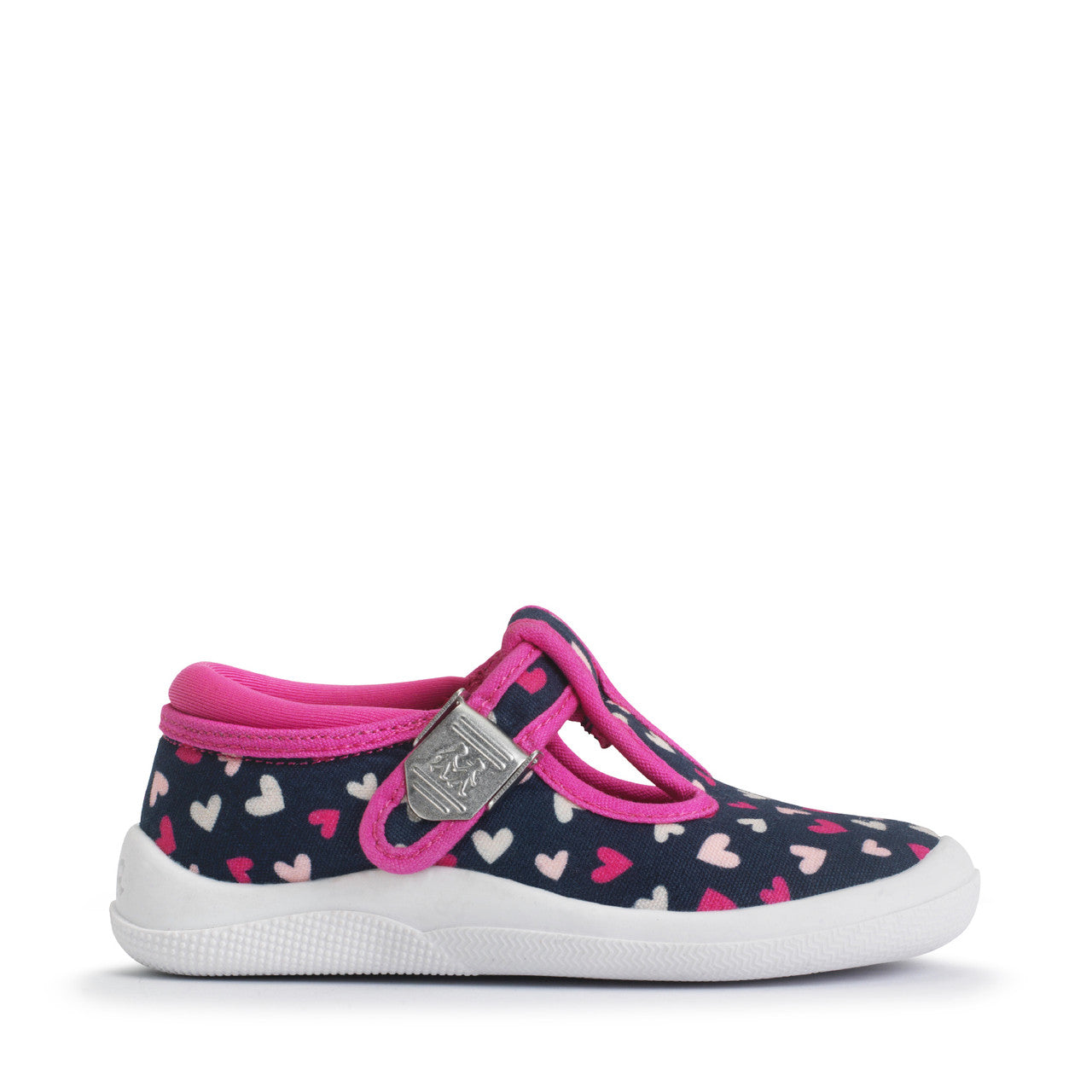 Start-Rite Tbar Wriggles Navy/Pink Hearts