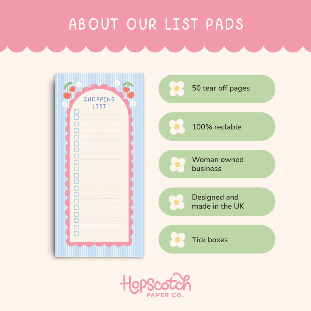 Cute Cherry Shopping List Pad – 50 Pages for Easy Grocery & Task Lists