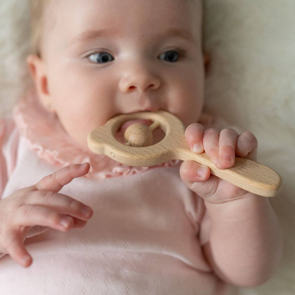 Ziggle Wooden teether and rattle in blush