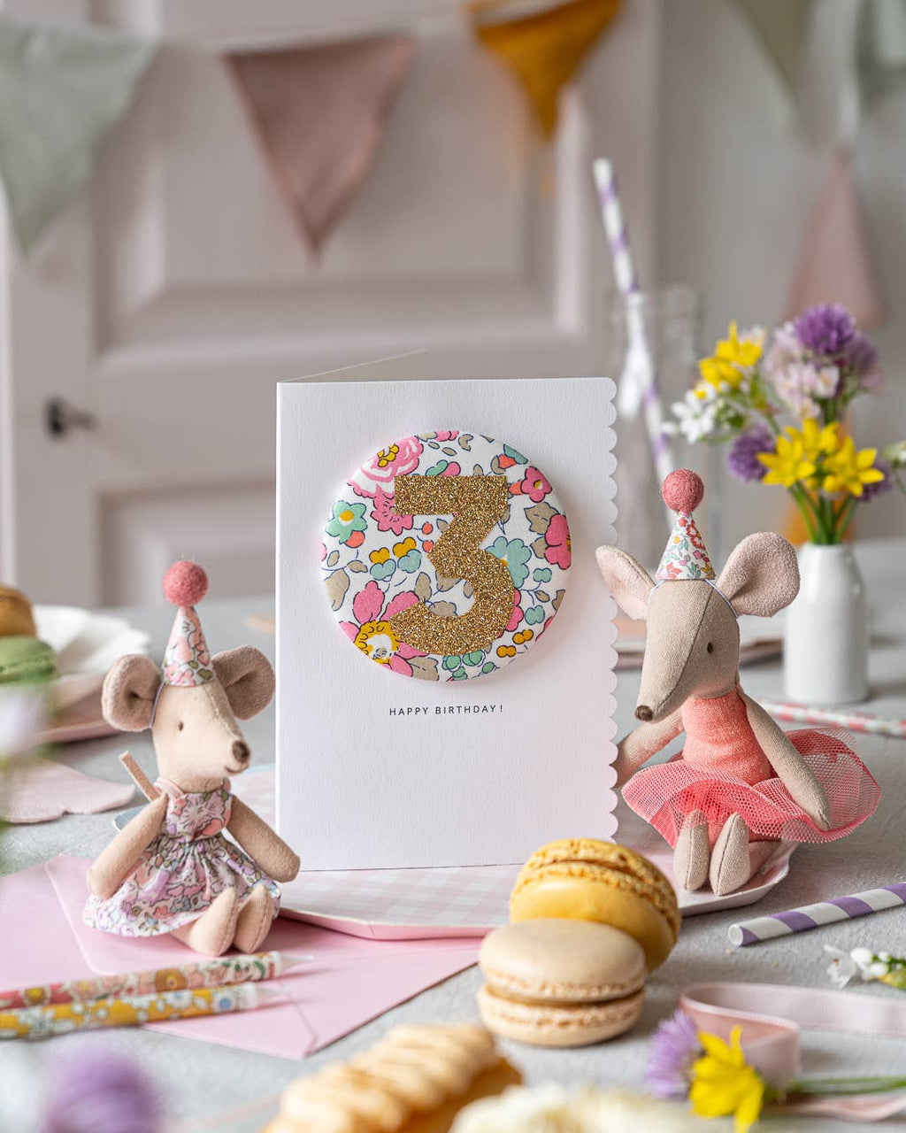 Birthday Badge Age 3 - Liberty Besty Pink fabric