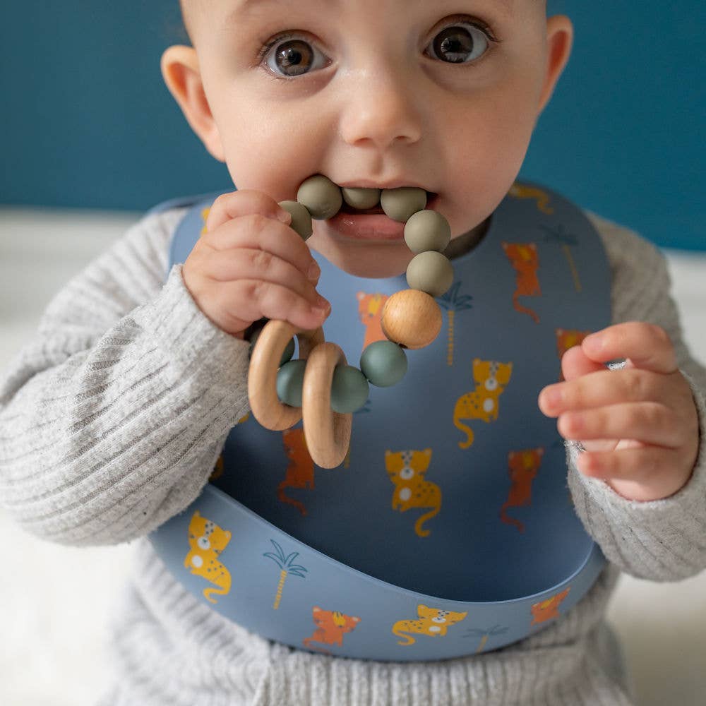 Ziggle Wooden teether and rattle in blue grey