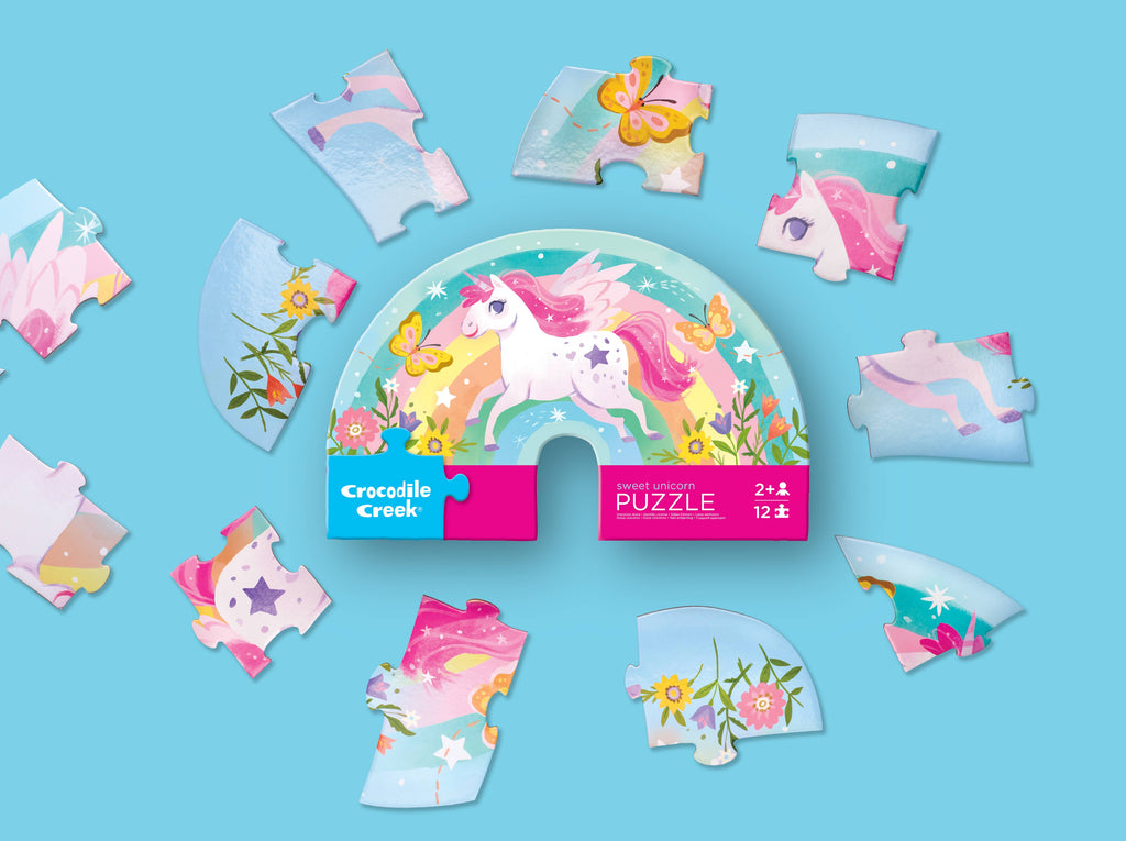 Crocodile Creek 12 Piece Shaped Box Puzzle Sweet Unicorn