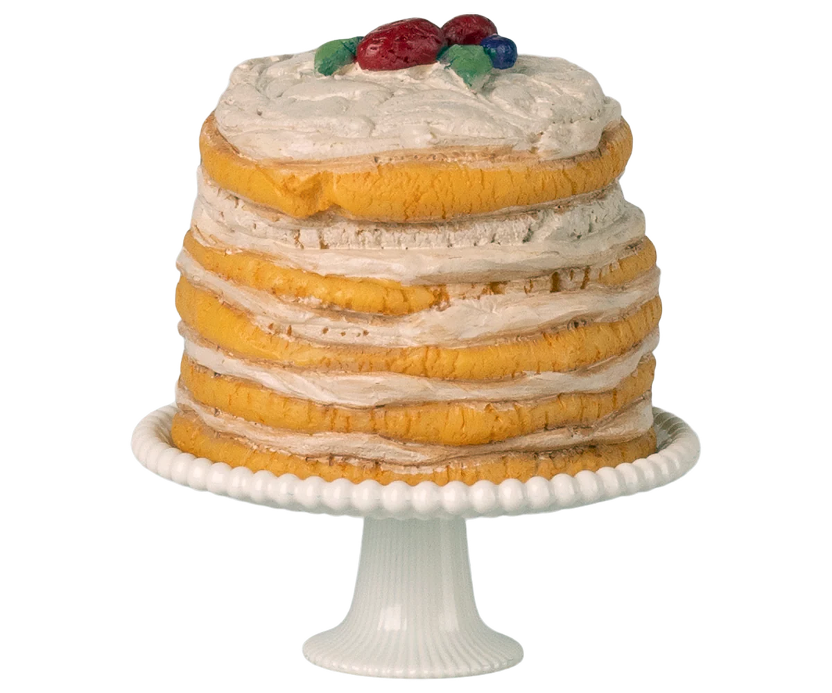 Maileg,Party cake and cake stand, Mouse - Off white