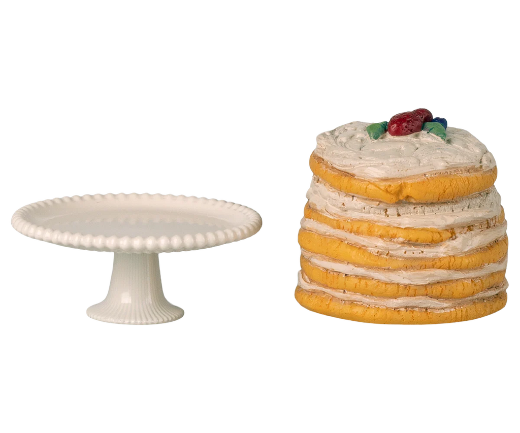 Maileg,Party cake and cake stand, Mouse - Off white