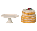 Maileg,Party cake and cake stand, Mouse - Off white