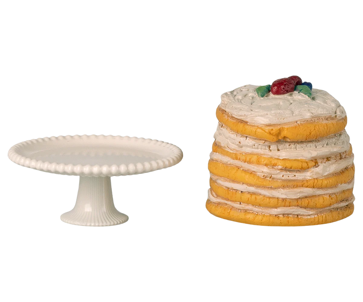 Maileg,Party cake and cake stand, Mouse - Off white