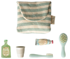 Maileg,Toothbrush set in bag, Mouse - Blue stripe