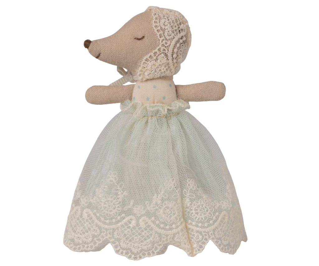 Maileg,Baby mouse in gown - Mint