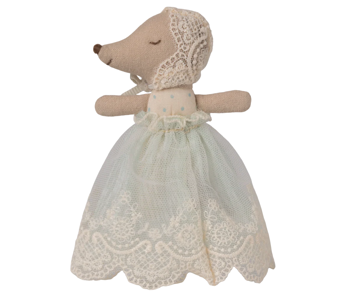 Maileg,Baby mouse in gown - Mint