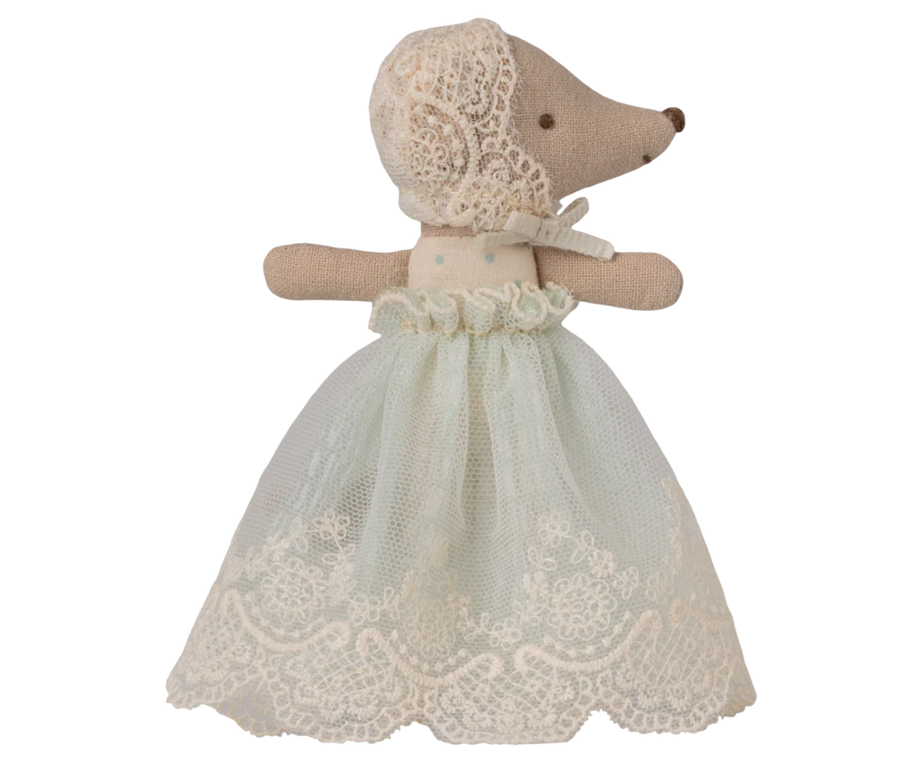 Maileg,Baby mouse in gown - Mint