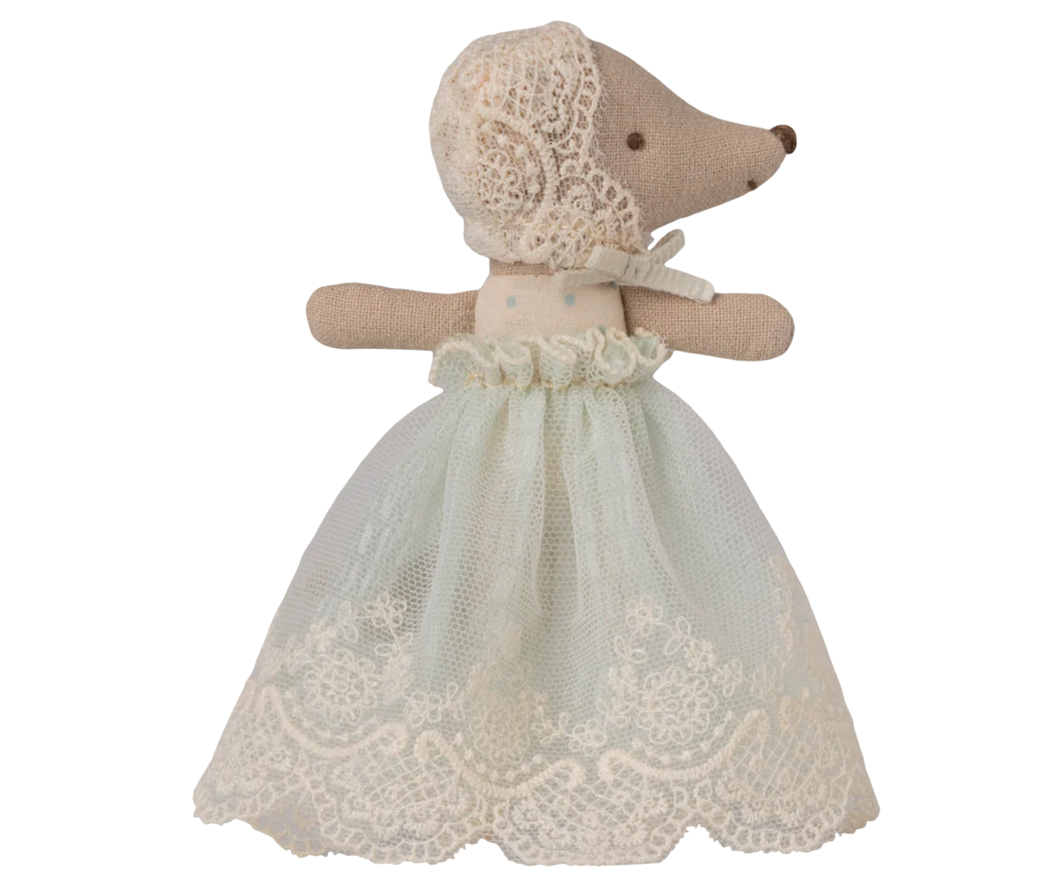 Maileg,Baby mouse in gown - Mint