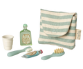 Maileg,Toothbrush set in bag, Mouse - Blue stripe