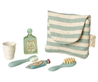 Maileg,Toothbrush set in bag, Mouse - Blue stripe