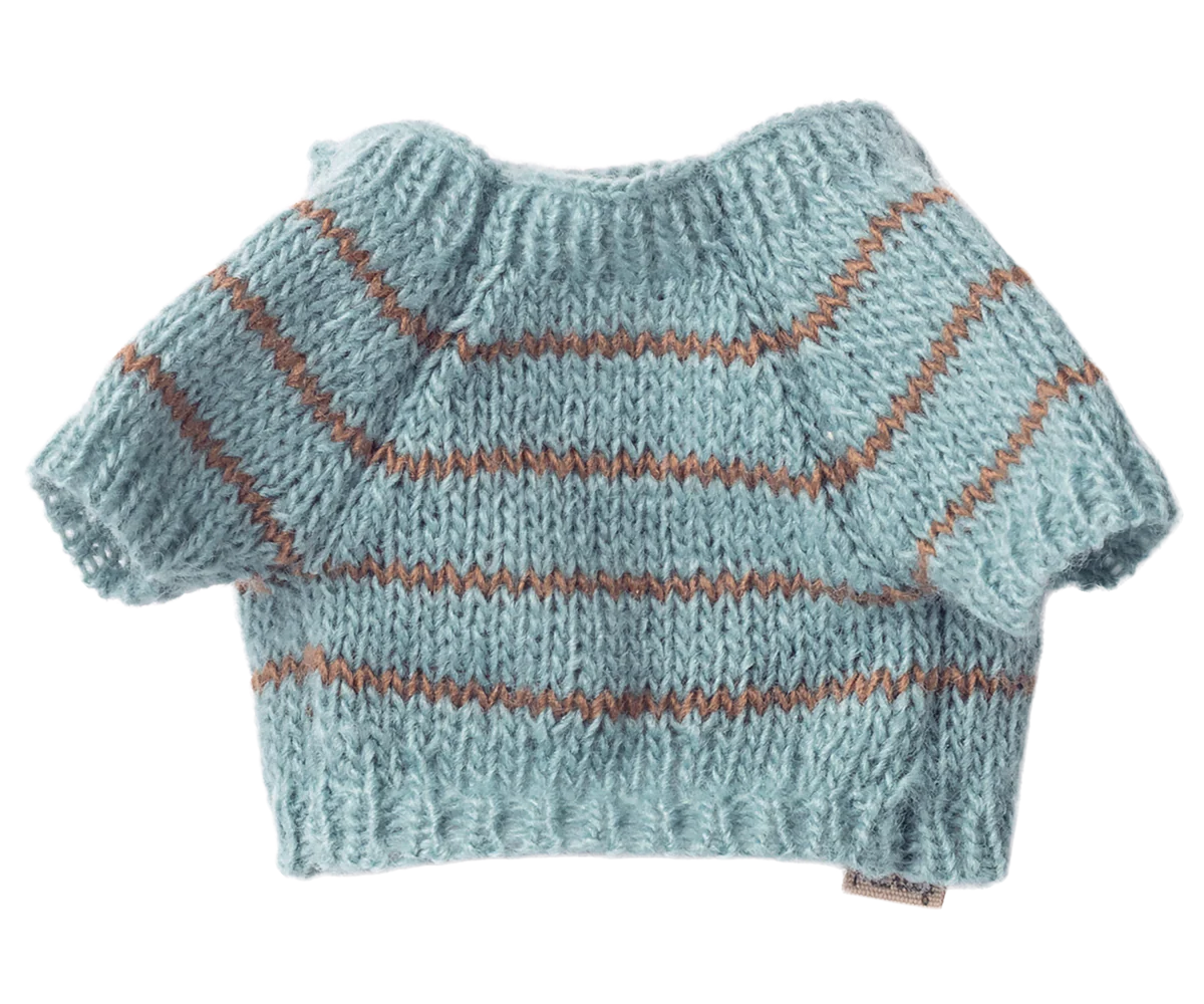 Maileg,Puppy supply, Small, Knitted sweater - Dusty blue