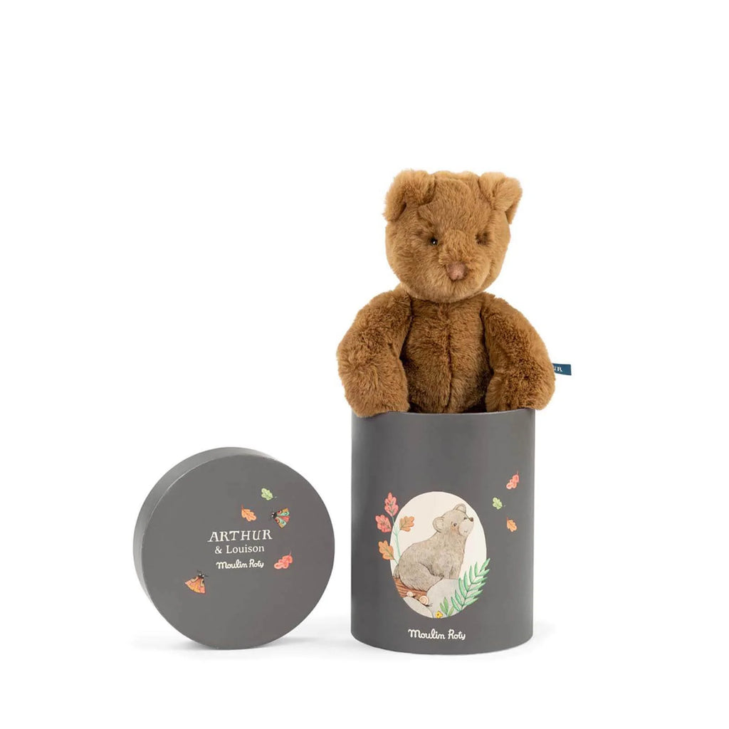 Moulin Roty Arthur brown Bear plush in a keepsake box