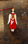 Wooden Red Angel Christmas Ornament