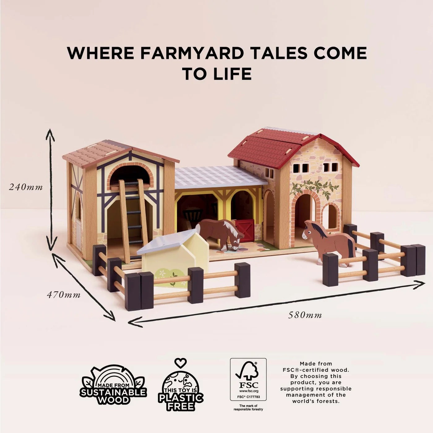 Le Toy Van Wooden Farmyard Stables