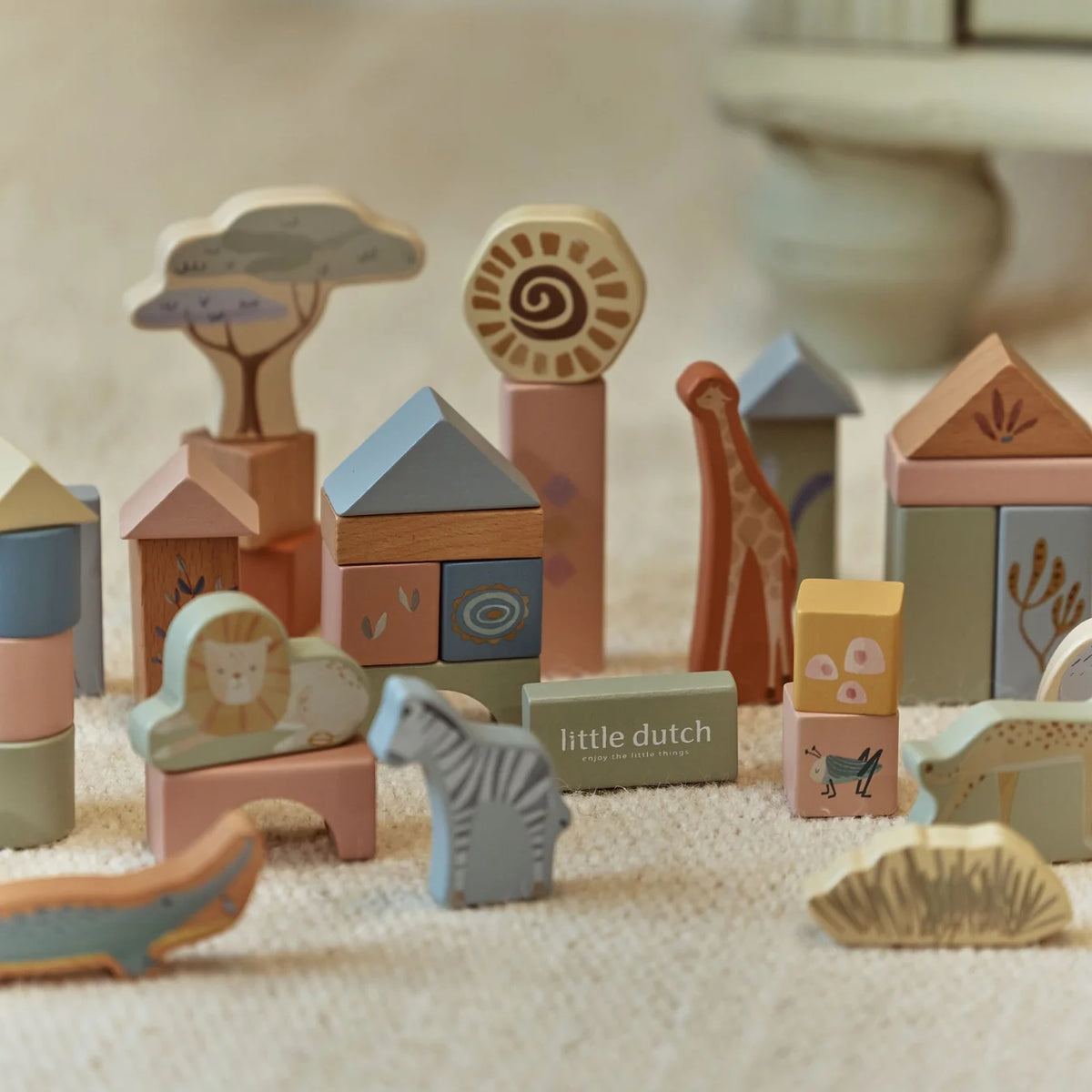 Little Dutch Wooden Building Blocks Safari Friends