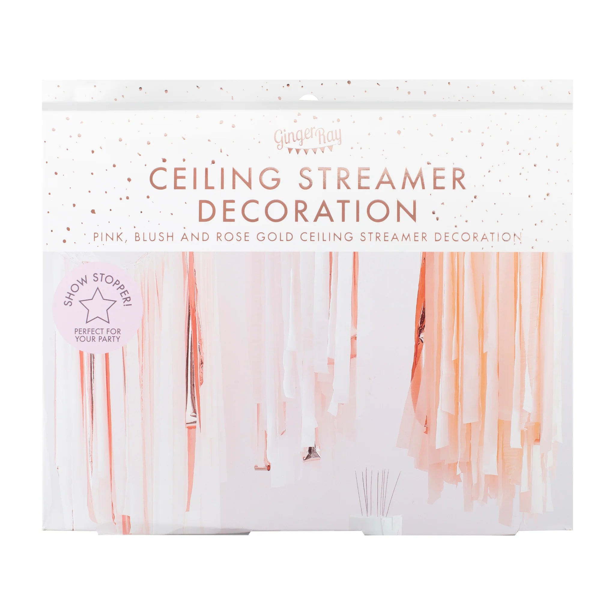 Ginger Ray, Ceiling Streamer Decoration- Pink/Blush/Rose Gold