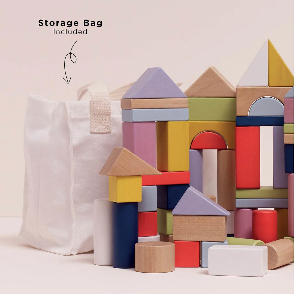 Le Toy Van Wooden Colourful building Blocks with Canvas Bag