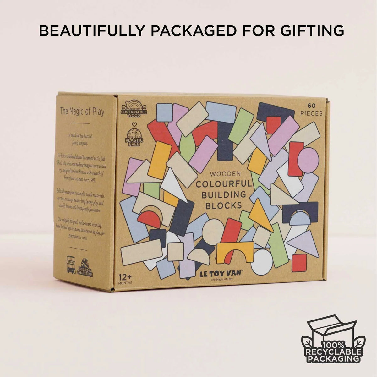 Le Toy Van Wooden Colourful building Blocks with Canvas Bag