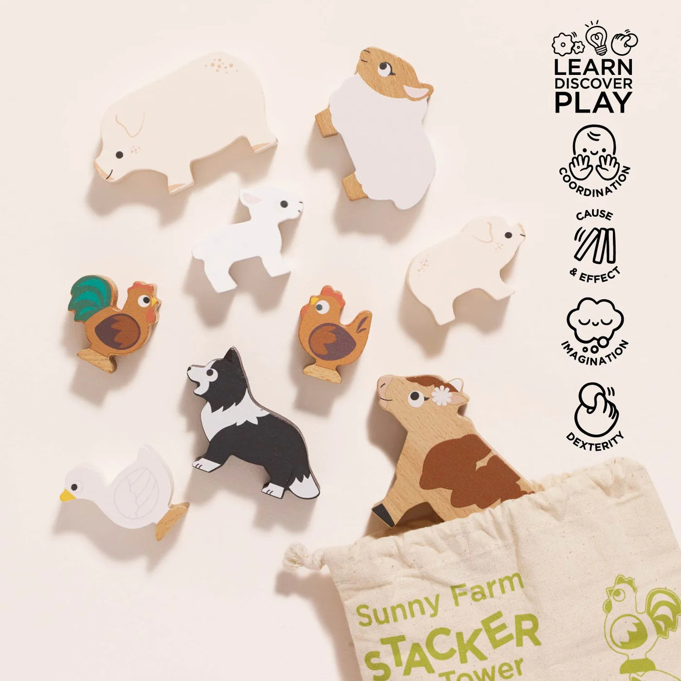 Le Toy Van Wooden Farmyard Stacking Animals