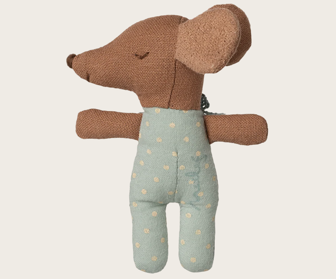 Maileg Sleepy Wakey Baby Mouse in Matchbox in Blue