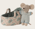 Maileg Baby Mouse in CarryCot blue