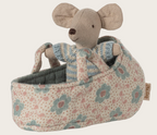 Maileg Baby Mouse in CarryCot blue