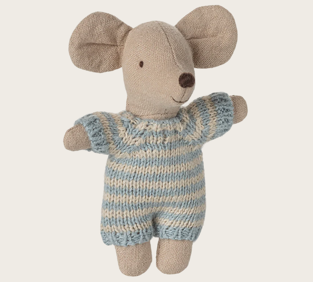 Maileg Baby Mouse in CarryCot blue