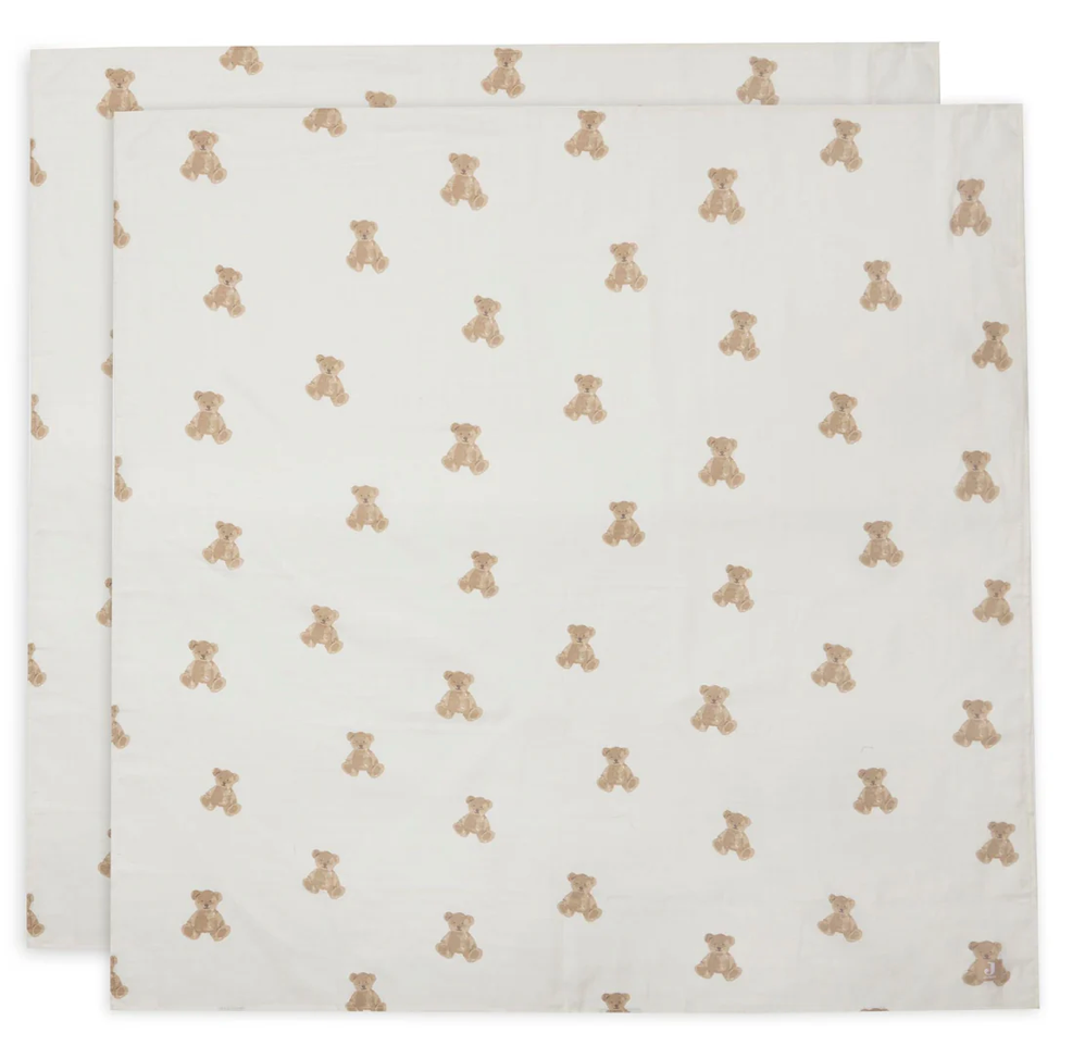 Jollein Muslin Cloth Set of 2, 115x115cm- Teddy Bear