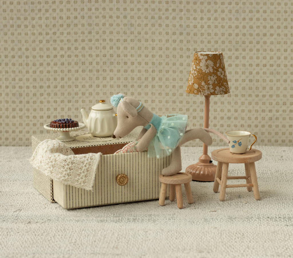 Maileg Little Sister Dance Mouse with Day Bed