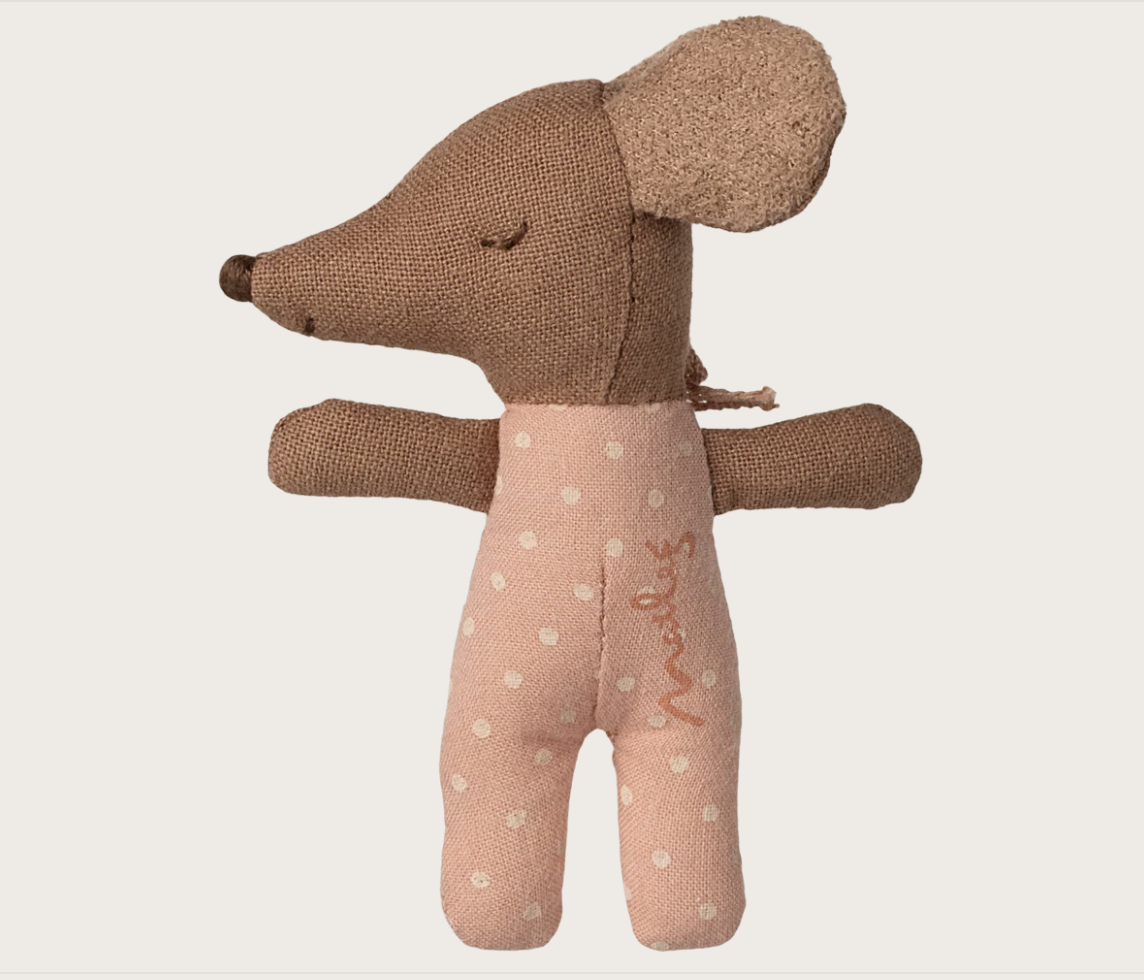 Maileg Sleepy Wakey Baby Mouse in Matchbox in Rose