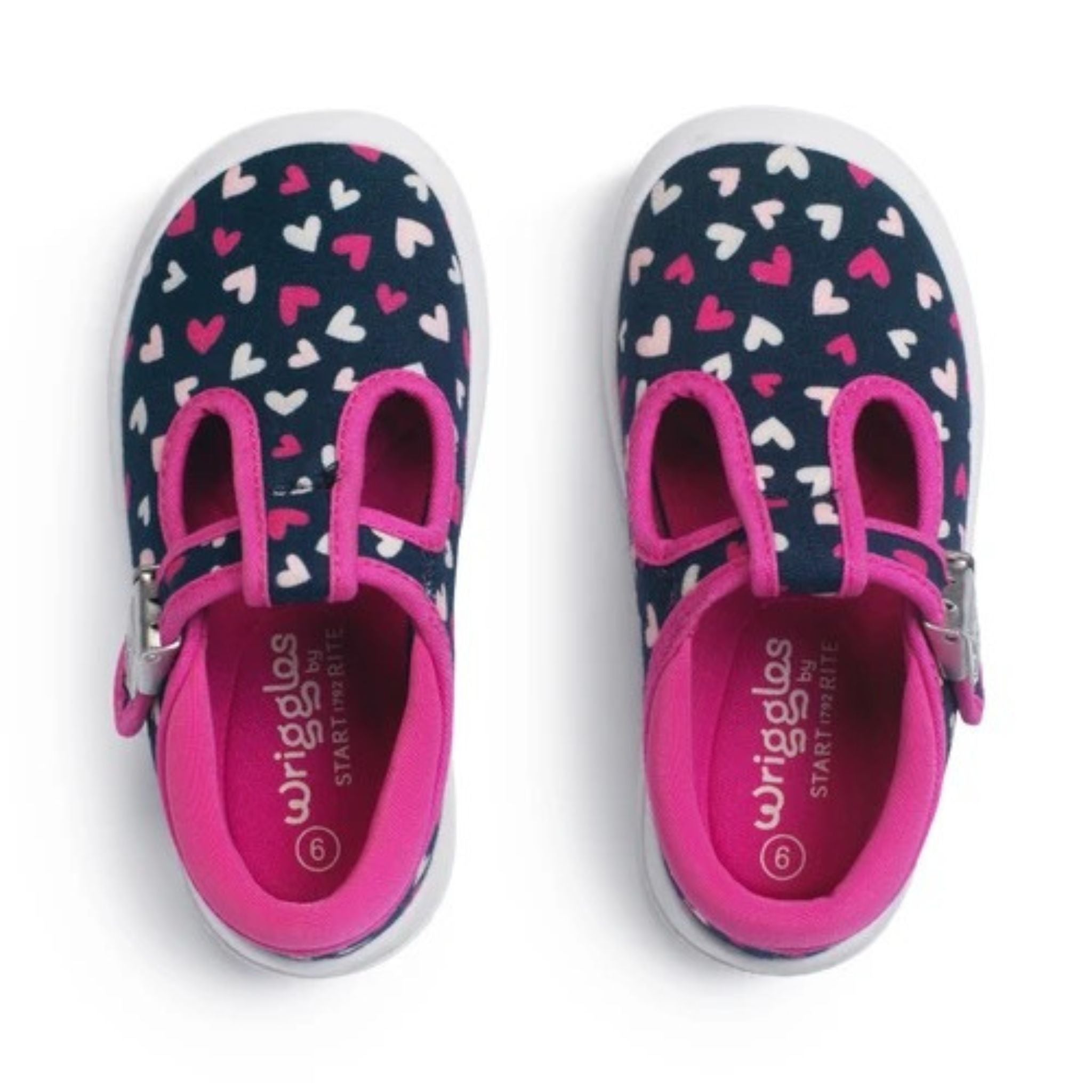 Start-Rite Tbar Wriggles Navy/Pink Hearts