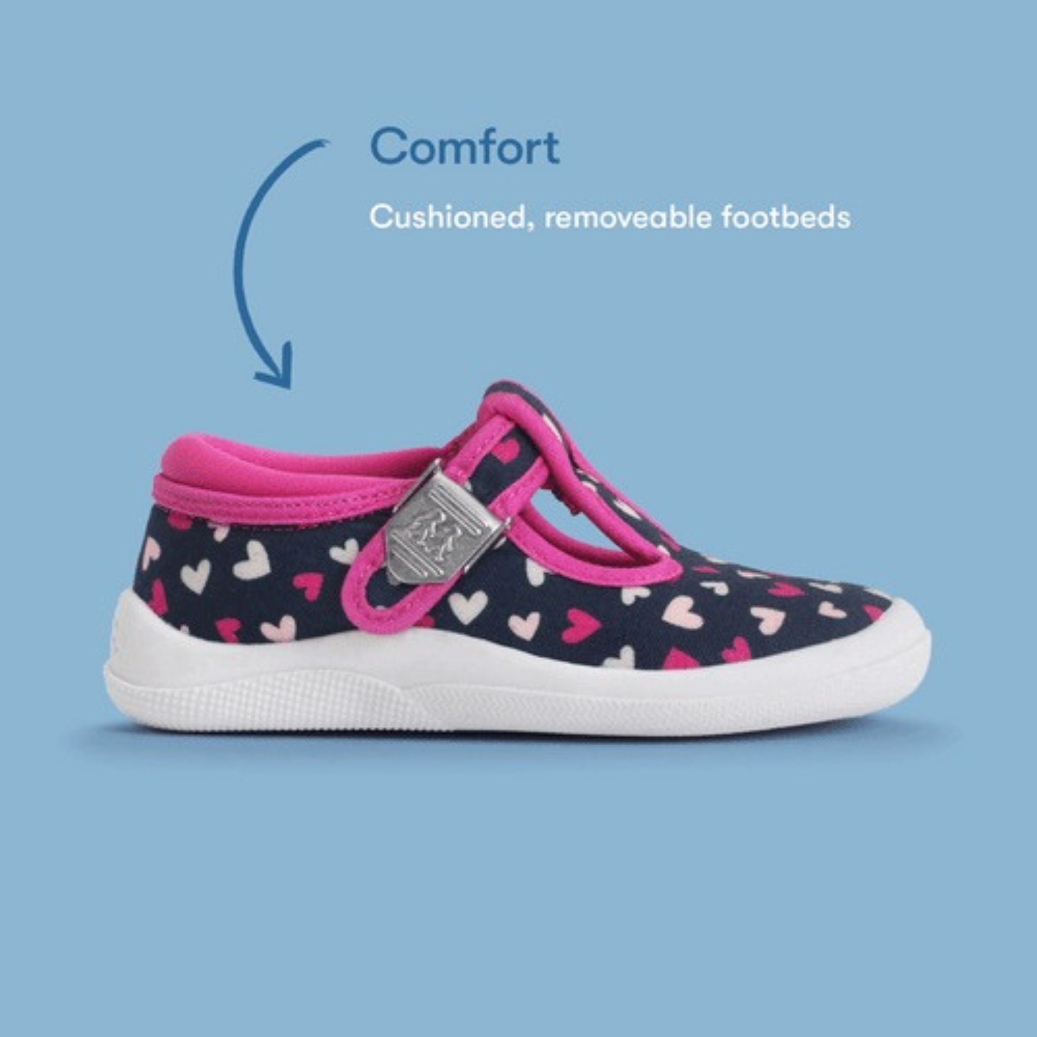 Start-Rite Tbar Wriggles Navy/Pink Hearts