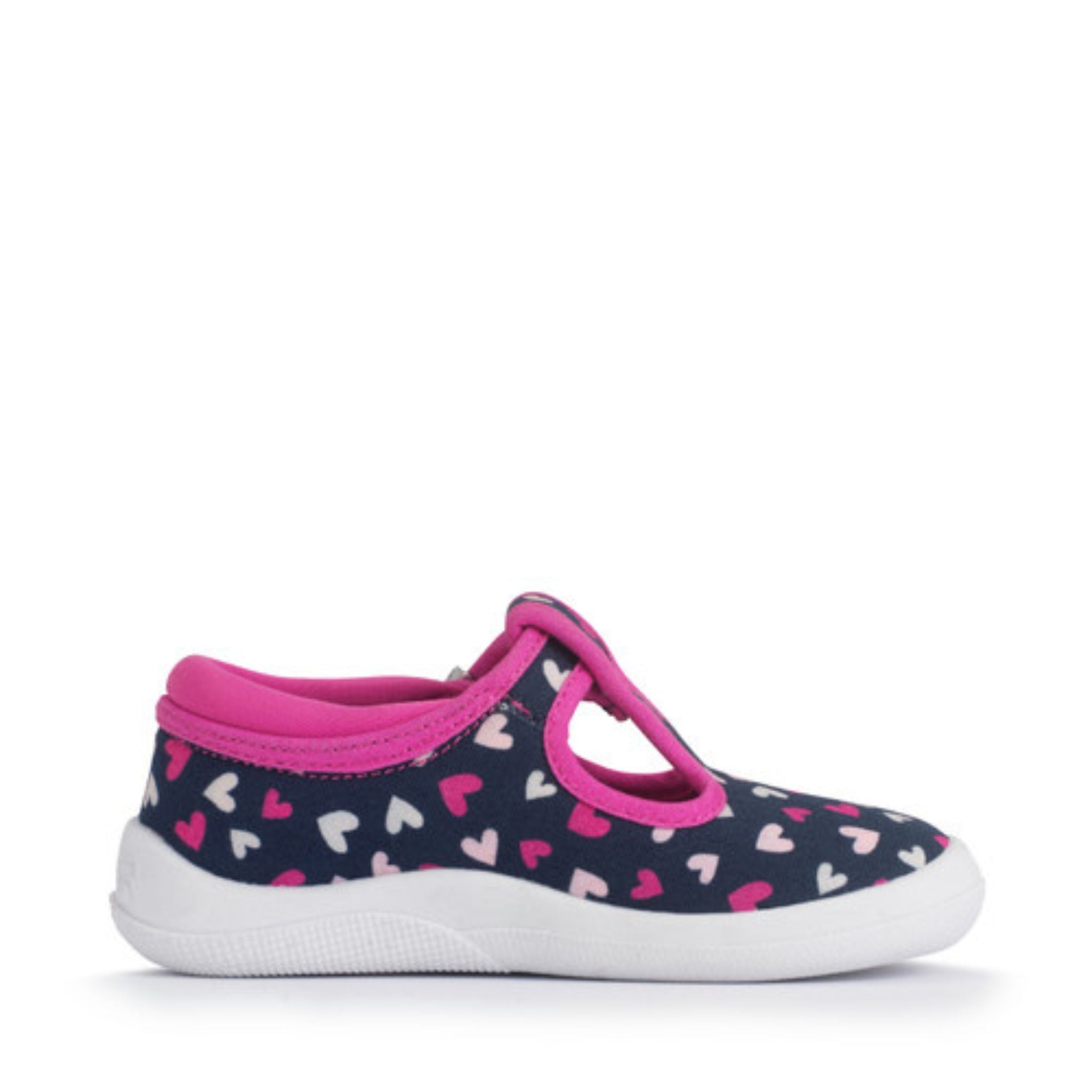 Start-Rite Tbar Wriggles Navy/Pink Hearts