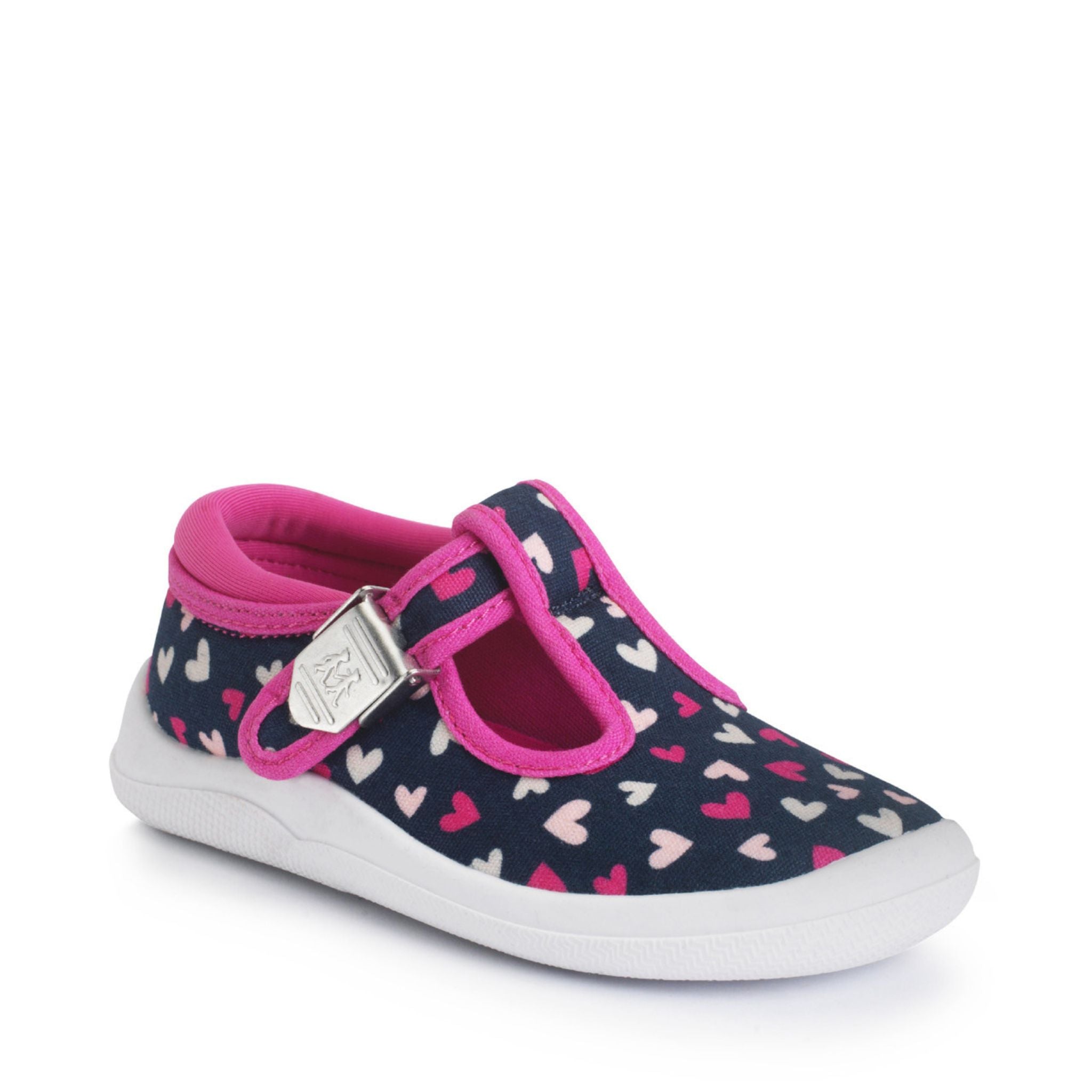 Start-Rite Tbar Wriggles Navy/Pink Hearts