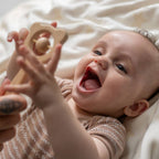 Ziggle Wooden teether and rattle in blue grey
