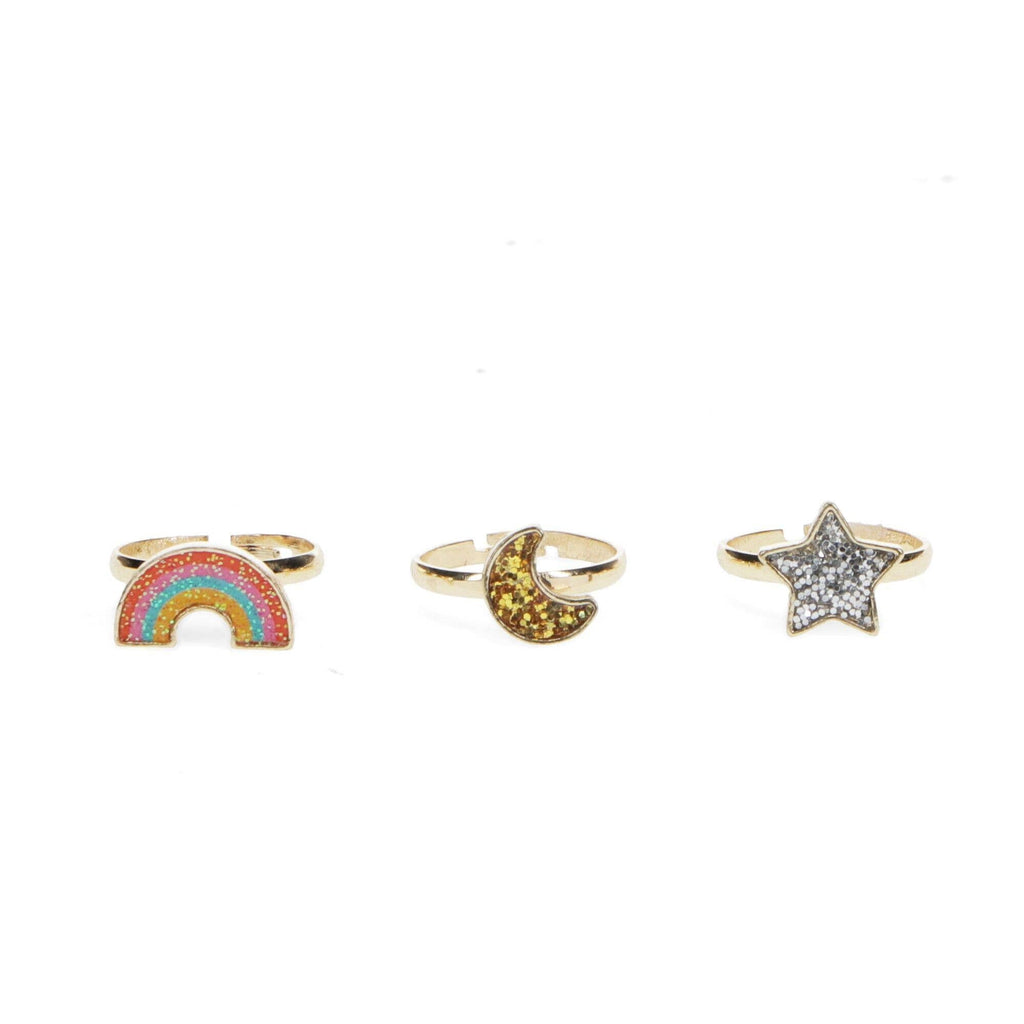 Rex London Glitter Rings (Set of 3) - Star, Rainbow & Moon