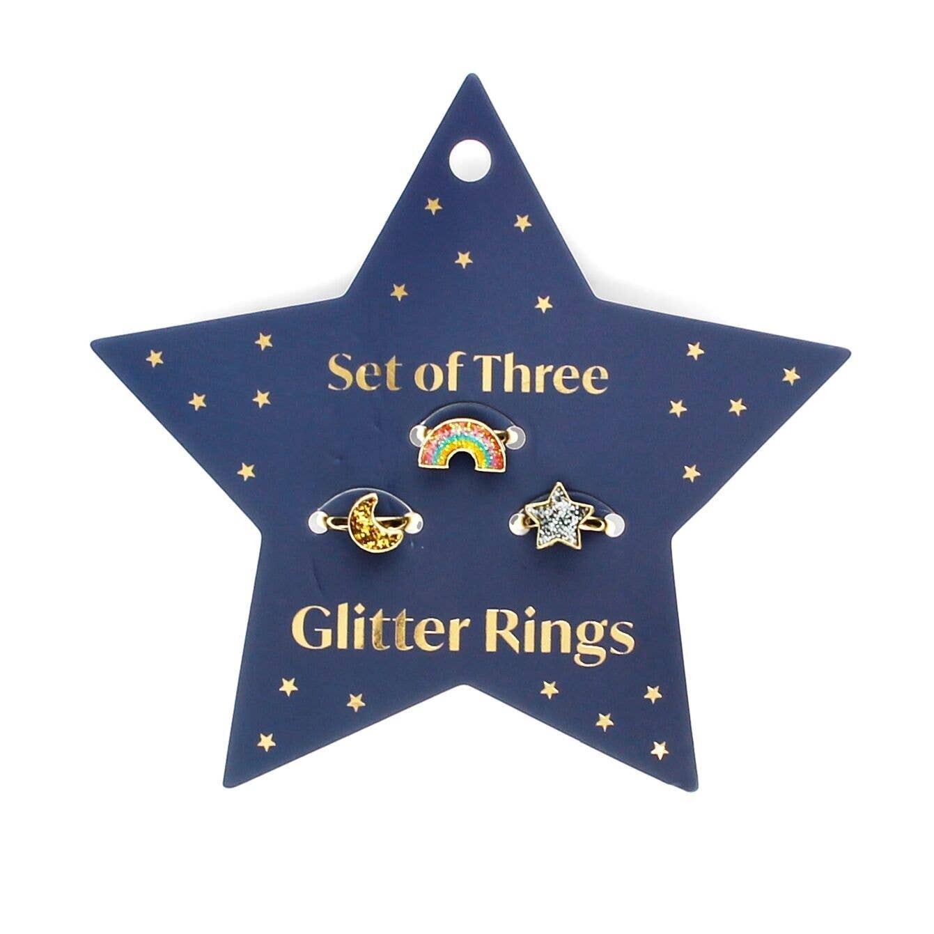 Rex London Glitter Rings (Set of 3) - Star, Rainbow & Moon