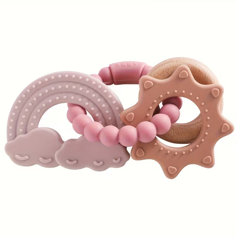 Silicone baby teether- Pink Rainbow