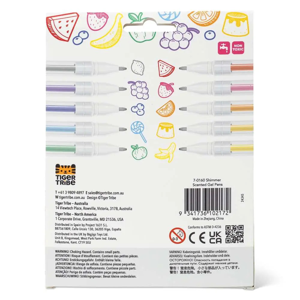 Tiger Tribe Shimmer Scented Gel Pens - 10pcs Glitter Pen Set