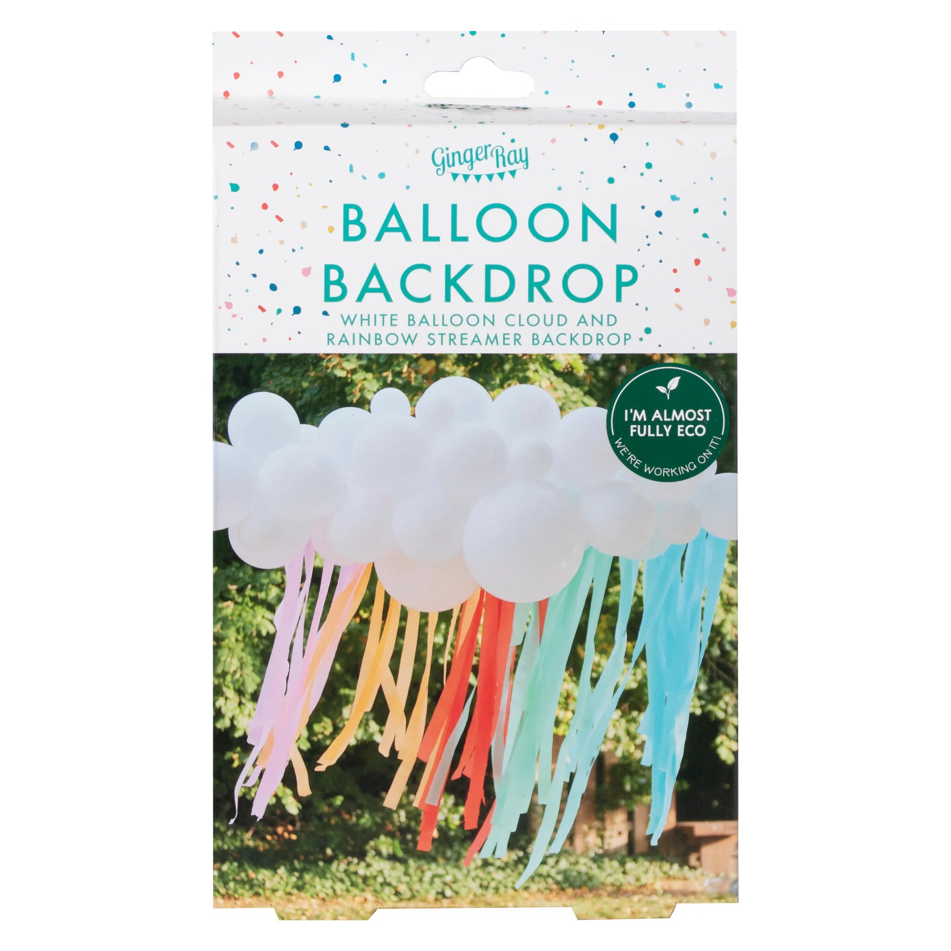Ginger Ray Balloon Backdrop White Balloon Cloud & Rainbow Streamer Backdrop